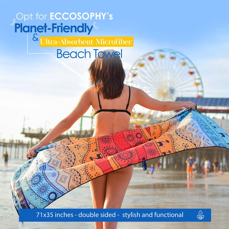 ECCOSOPHY Microfiber Beach Towel -Sand Free Towels are Quick Dry, Light Weight, Super Absorbent-Perfect Pool, Travel, Cruise, Camping Essentials-Oversized Extra Large for Adults (Marrakesh) - Image 2